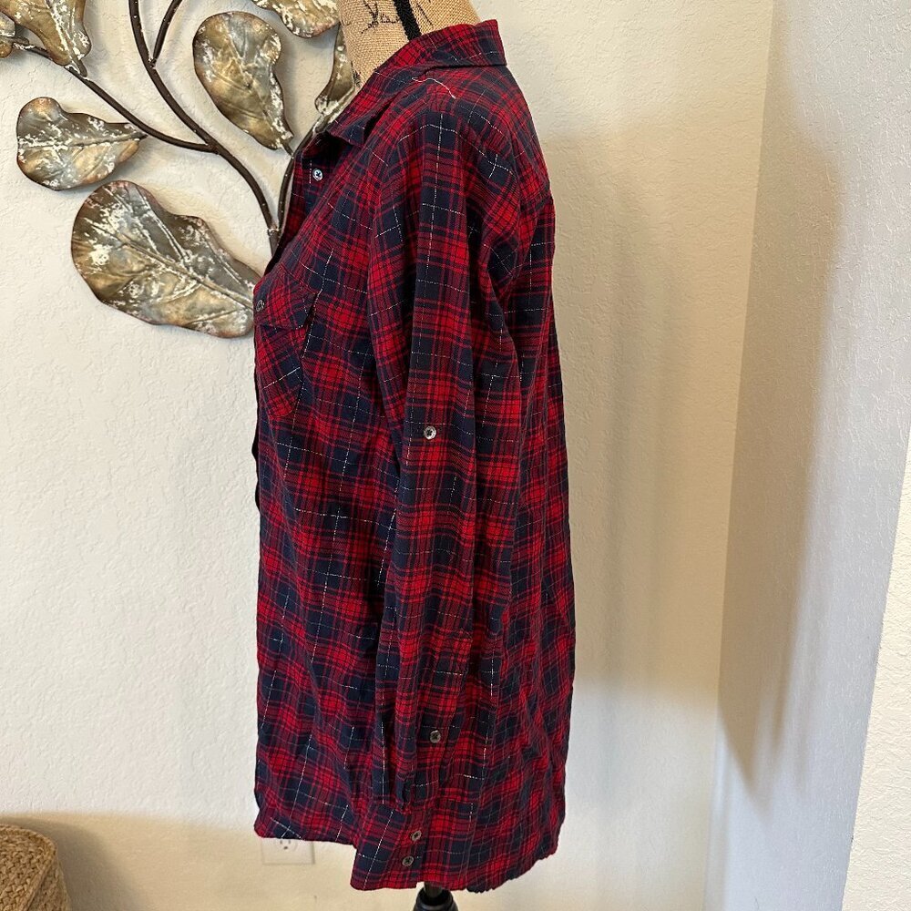J.Crew Red & Navy Plaid Tunic Shirt - Size M - Picture 3 of 5